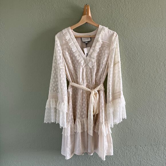 Alexis Katerina Ruffle Long-Sleeve Polka Dot Mini Dress Cream Size M $594 - Picture 2 of 10